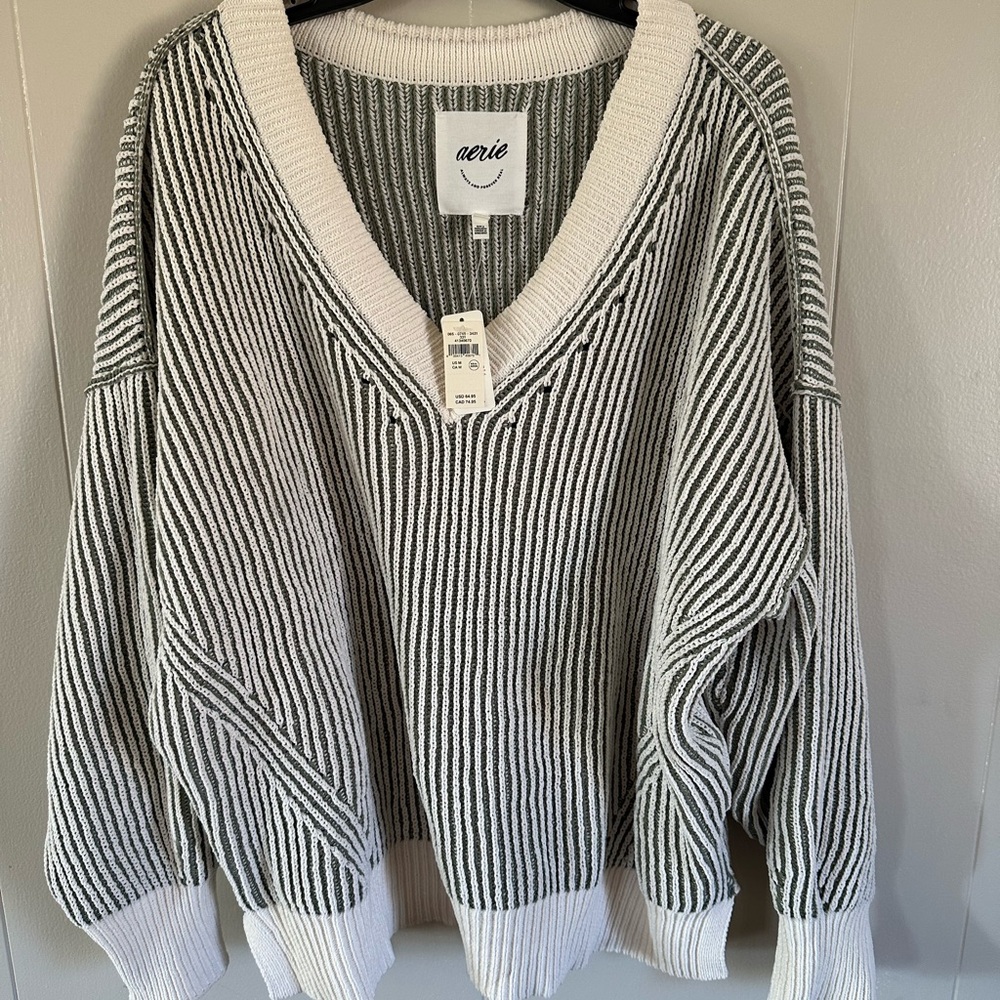 Aerie Striped V-Neck Sweater